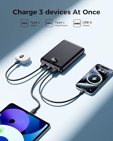 Power Bank Fast Charging 10000mAh, 22.5W Portable Charger(USB-C Input & Output), PD 3.0 QC 3.0 External Mobile Phone Battery with LED Display, Compatible with iPhone 17 16 15 14 13 12 Pro Max and More - 3