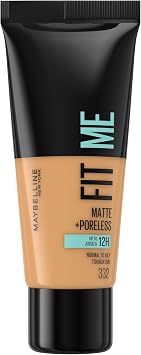 Maybelline Foundation Fit Me Matte & Poreless Lightweight 332 Golden | Medium Coverage, Blendable, Natural Finish, For Normal To Oily Skin, Liquid Foundation, 30ml
