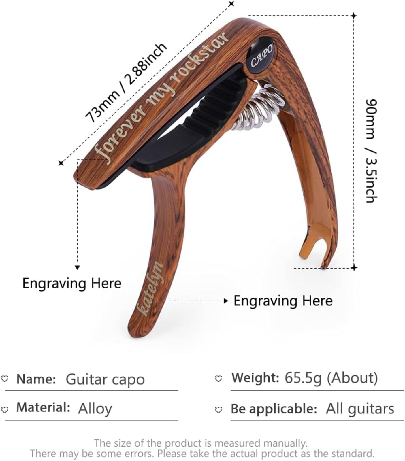 Capodastre de guitare personnalisé gravé en bois/métal capodastre de musique professeur de musique cadeaux pour lui papa hommes mari petit ami cadeau musicien bande accessoires de guitare (1 pièce)