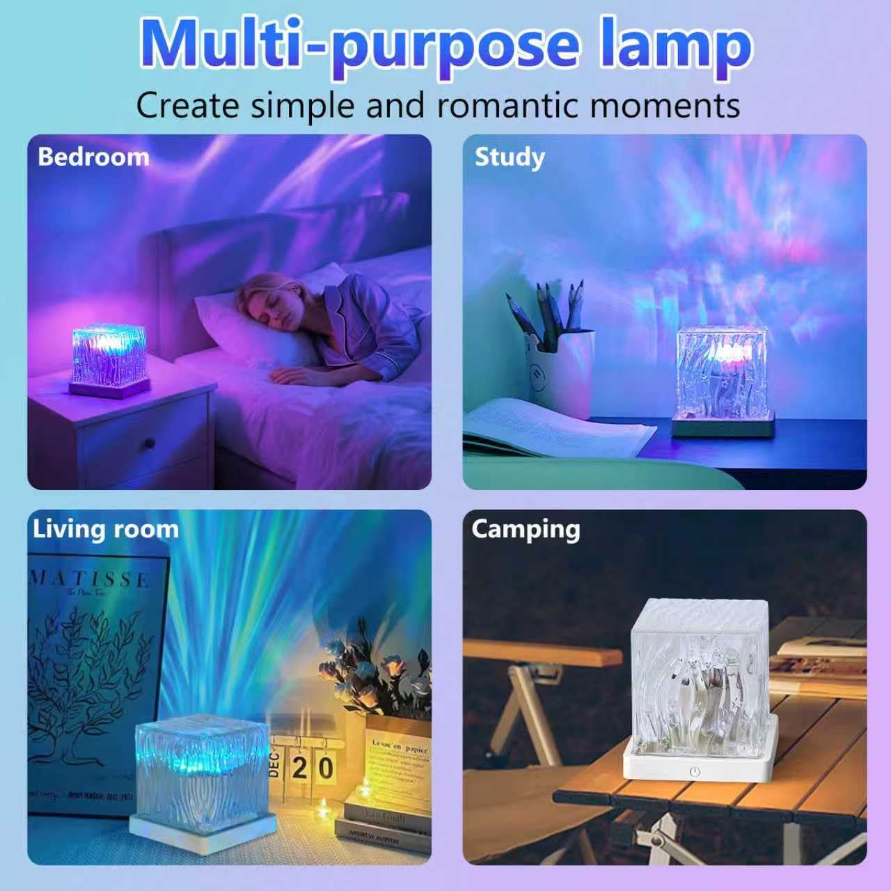 HESUSLA  Lights Projector Rechargeable, Touch Cube Color Changing Light with 16 Colors 4 Modes Dimmable Cordless Mood Lamp for Shower, Ambient Lighting for Bedroom and Bathroom: White Northern Lights