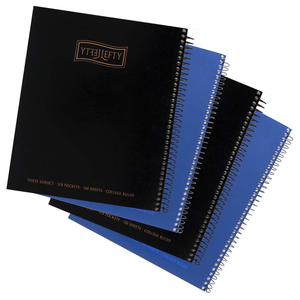 Left-Handed 3 Subject Spiral Notebooks Plain Color, Set of 4, Black & Blue      Unknown Binding