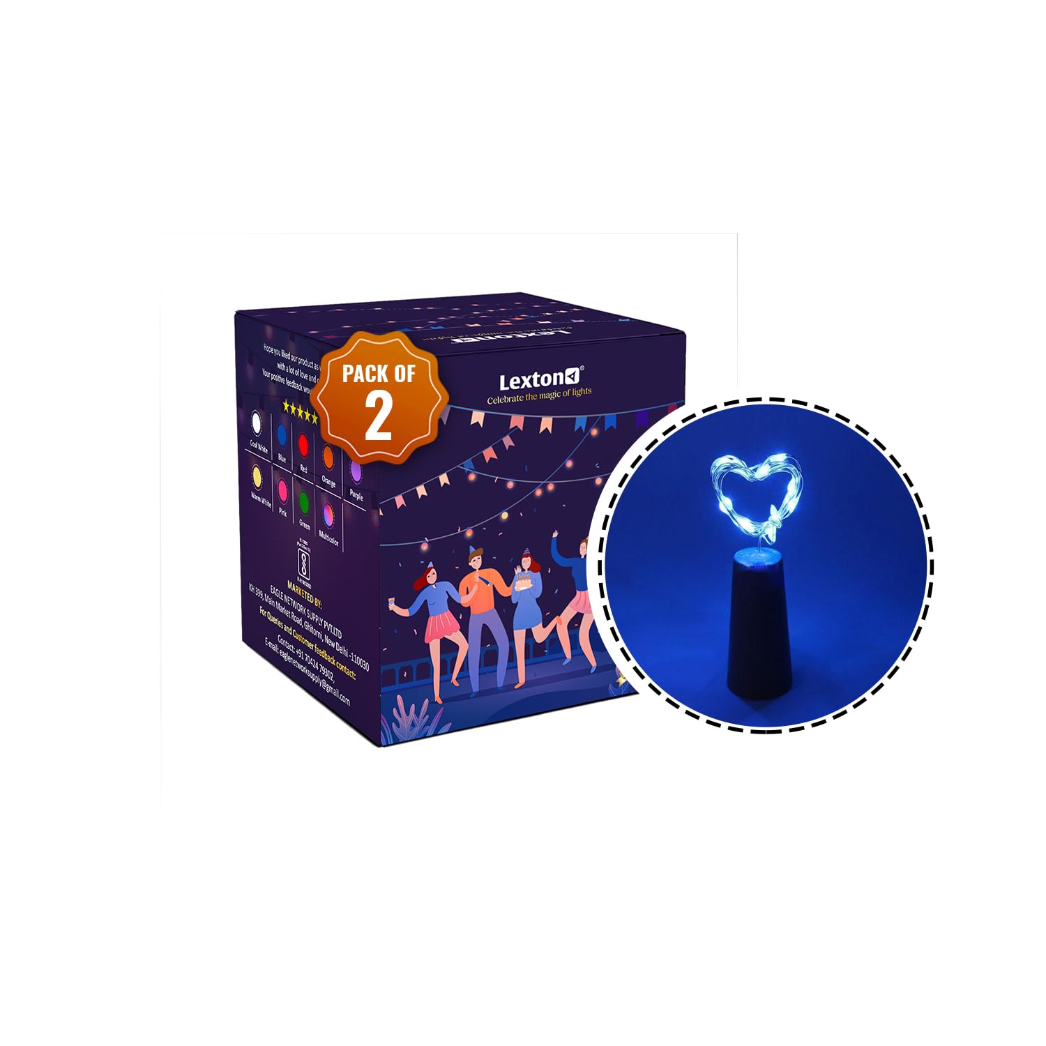 Lexton Cork Light | Bottle Light | Copper String Light | Cork String Light for Home Decor, Birthdays, Party, Diwali (Blue Pack of 2)