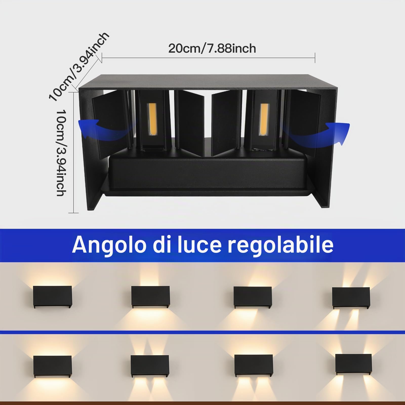 25W LED Applique da Parete Esterno/Interno con Sensore di Movimento e Crepuscolare 4000K Luci Naturale IP65 Impermeabile Moderno Alluminio Lampada da Esterno Angolo di Luce Regolabile Nero
