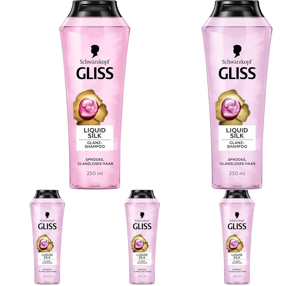 Gliss Shampoo Liquid Silk (250 ml) Haarshampoo mit Ceramiden & Seide, Glanz-Shampoo für sprödes und stumpfes Haar glättet die Haaroberfläche (Packung mit 5)