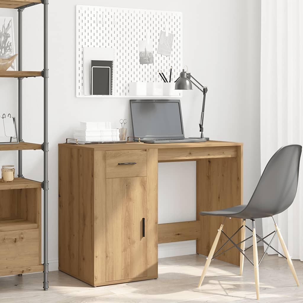 Scrivania Rovere Artigianale in Legno Multistrato 100x49x75 cm con Cassetto e Ripiano per Studio Ufficio Casa Smartworking Postazione PC Gaming Salvaspazio
