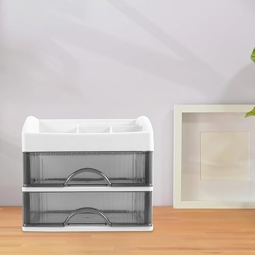 Miniatura 5 de EXCEART Cajones de almacenamiento de escritorio 2 capas de plástico organizador de maquillaje apilable caja de almacenamiento de artículos de