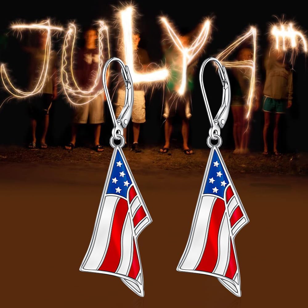 4th of July Earrings for Women Sterling Silver Red White and Blue American Flag Patriotic Fourth of July Earrings Dangle USA Independence Day Gifts - Image 9