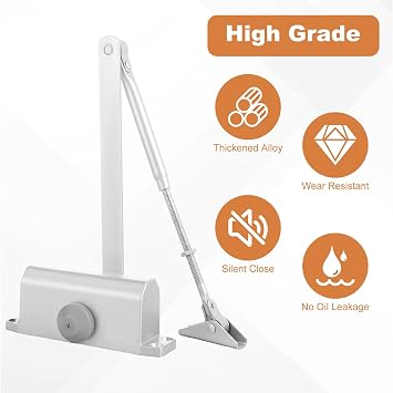 Automatic Door Closer, Aluminium Alloy Spring Door Closer with Hold Open Anti Door Slam, 25-45 Kg Gate Spring Closer Soft Close, Heavy Duty Hydraulic Door Closers for Interior Door Safety