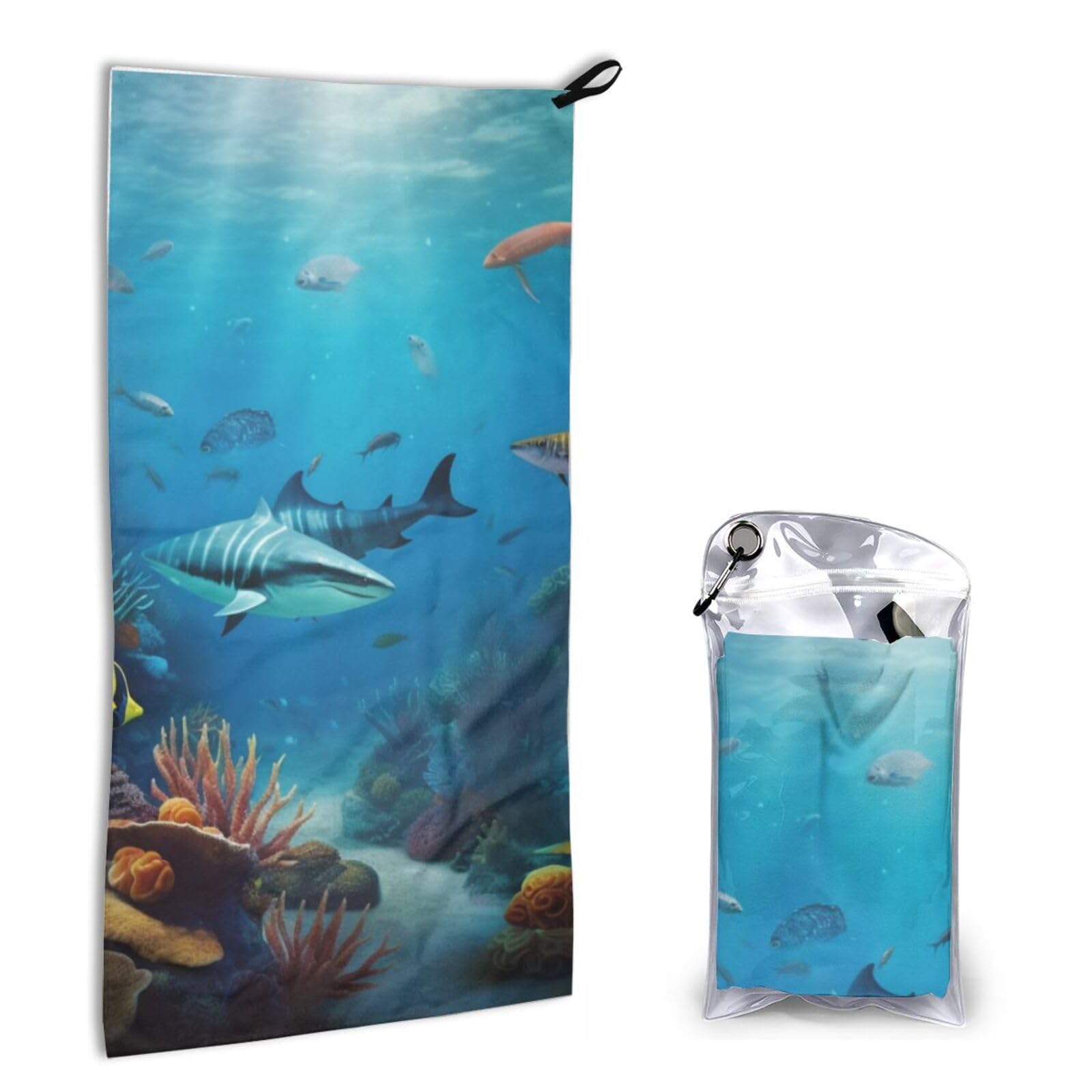 BWWHCCTI Quick Dry Hand Towel With Bag - Underwater World Printed Super Absorbent Face Cloth Microfiber Travel Sports Towels 40x80cm