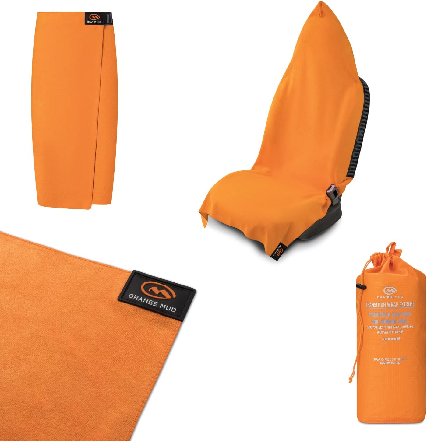 Orange Mud Transition Wrap Extreme – Orange Waterproof Car Seat Cover & Changing Towel – Secure Wrap for Athletes, Runners, Cyclists, Triathletes – Sweat-Proof, Quick-Dry, No-Slip Fit