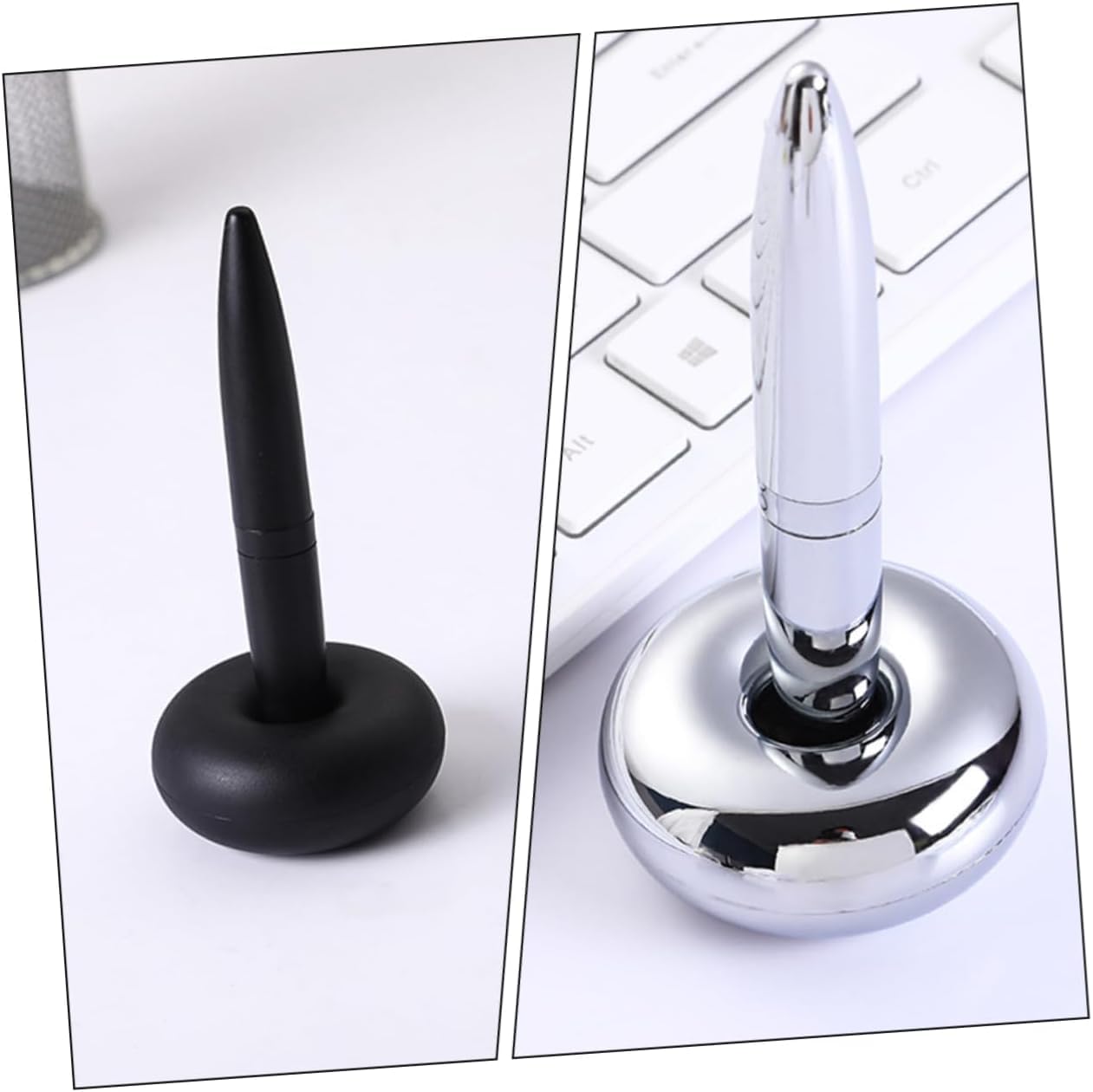 Penna a sfera, penna a inchiostro neutro Confezione da 2 penne a sfera magnetiche in metallo con inchiostro gel, nere e argentate