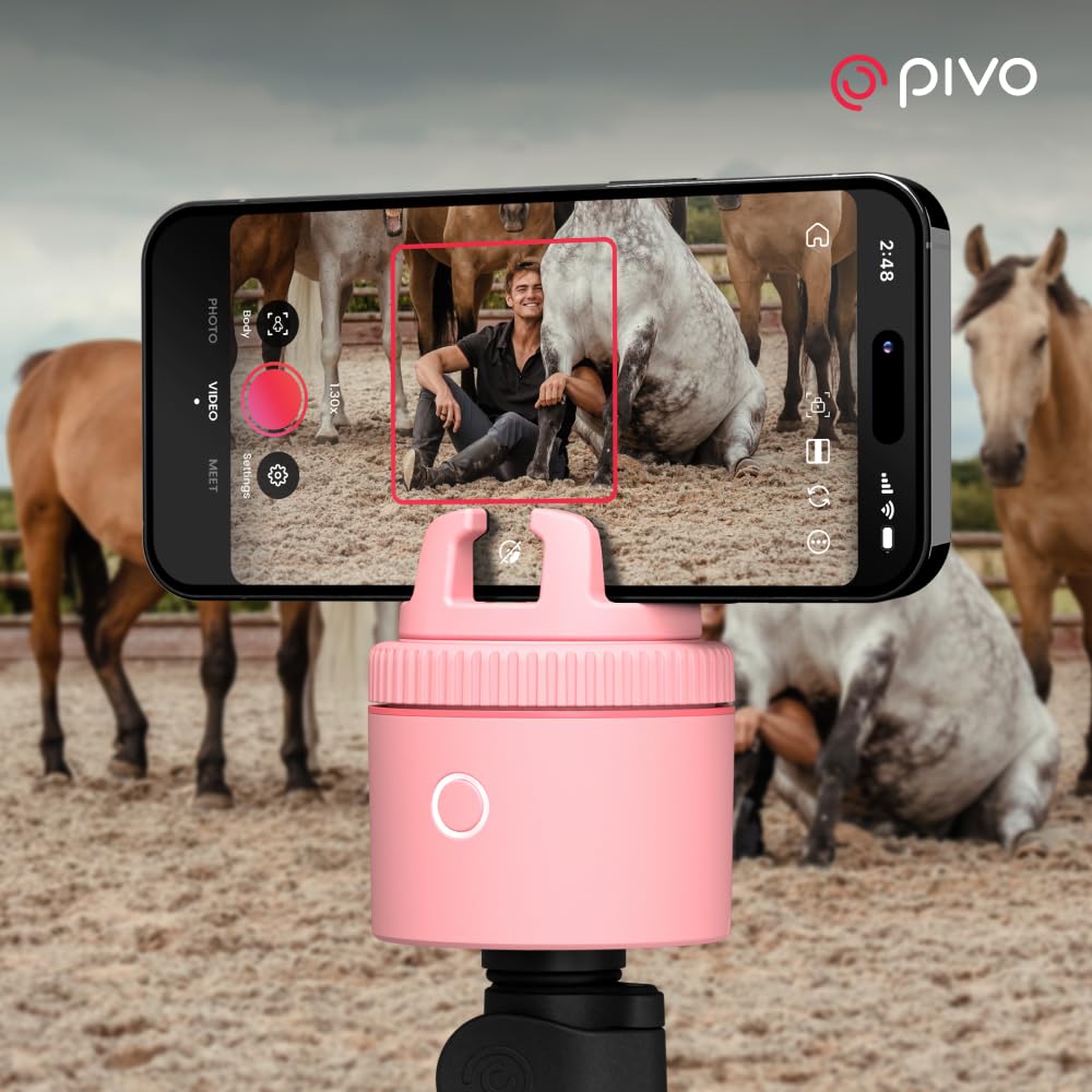 Pivo Equestrian Pod Automatische Pferde-, Gesichts- und Körperverfolgung, KI-gesteuerter 360° Handyhalterung, Pferde zum Reiter, Auto-Zoom, freihändige Foto- und Videoaufnahme Standalone (Pink)