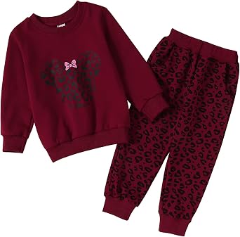 GLIGLITTR Toddler Baby Girl Leopard Fall Clothes Long Sleeve Pullover Crew Neck Top Sweatshirt Pants Casual Winter Outfits