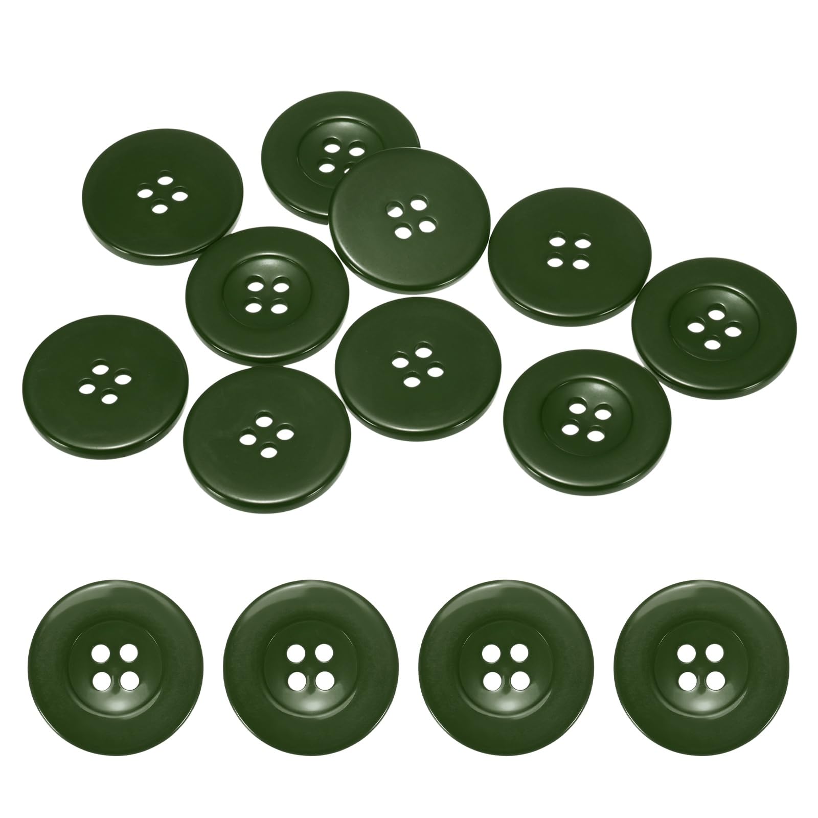 TIXIPEM Sewing Buttons [10pcs] - 1.2 Inch/ 30mm 48L Resin Round Flat 4-Hole Craft Replacement Buttons for Coats & Sewing Clothing & DIY - [Dark Green]