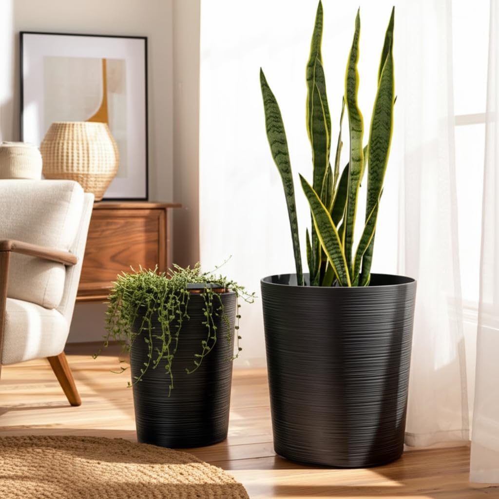 Flower Pots and Planters for Home Decor – Tall Resin Plant Pots for Indoor and Outdoor Plant Stands – Ideal for Garden and Patio Decor – Elevated Style for Your Favorite Greeneries – 21", 19" Black