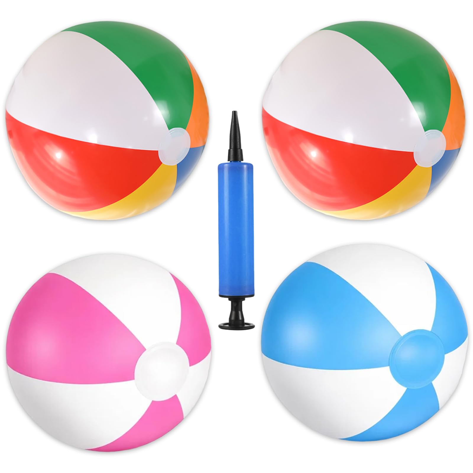 Wtoawgt 5 Pack Beach Balls, 11"/20" Inflatable Ball with Air Pump, Rainbow Pink Blue Color Pool Toys, Party Favors, Beach Ball for Swimming Pool, Summer Parties and Water Games