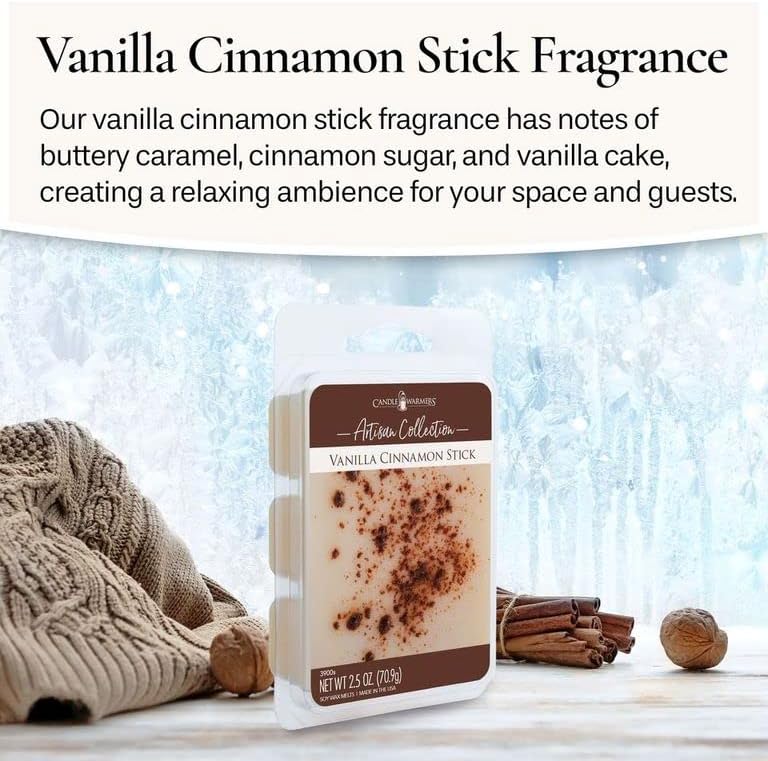 Miniatura 4 de Candle Warmers Etc Artisan Wax Melts 2.5oz, fragancia de vainilla y canela (paquete de 4)  Cada paquete tiene 4 cera derretida de 2.5 onzas y 30