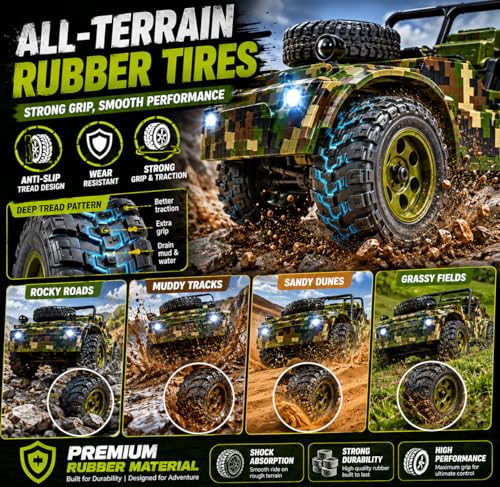 Image of Remote Control Sports Car & Off-Road SUV Toy for Kids, High Speed RC Racing with Wireless Remote, Realistic Lights & Premium Design Gift for Boys Girls (Military Off-Road CAR)