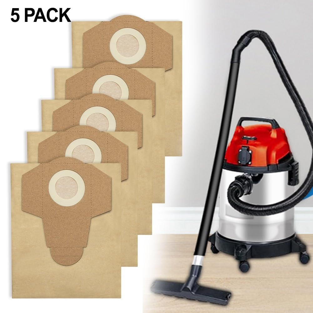 Sacchetti di ricambio per aspirapolvere, 20 l, per modelli a secco e umido, inclusi BT-VC 1250S, confezione da 5 sacchetti di carta progettati per filtrare efficacemente detriti e polvere