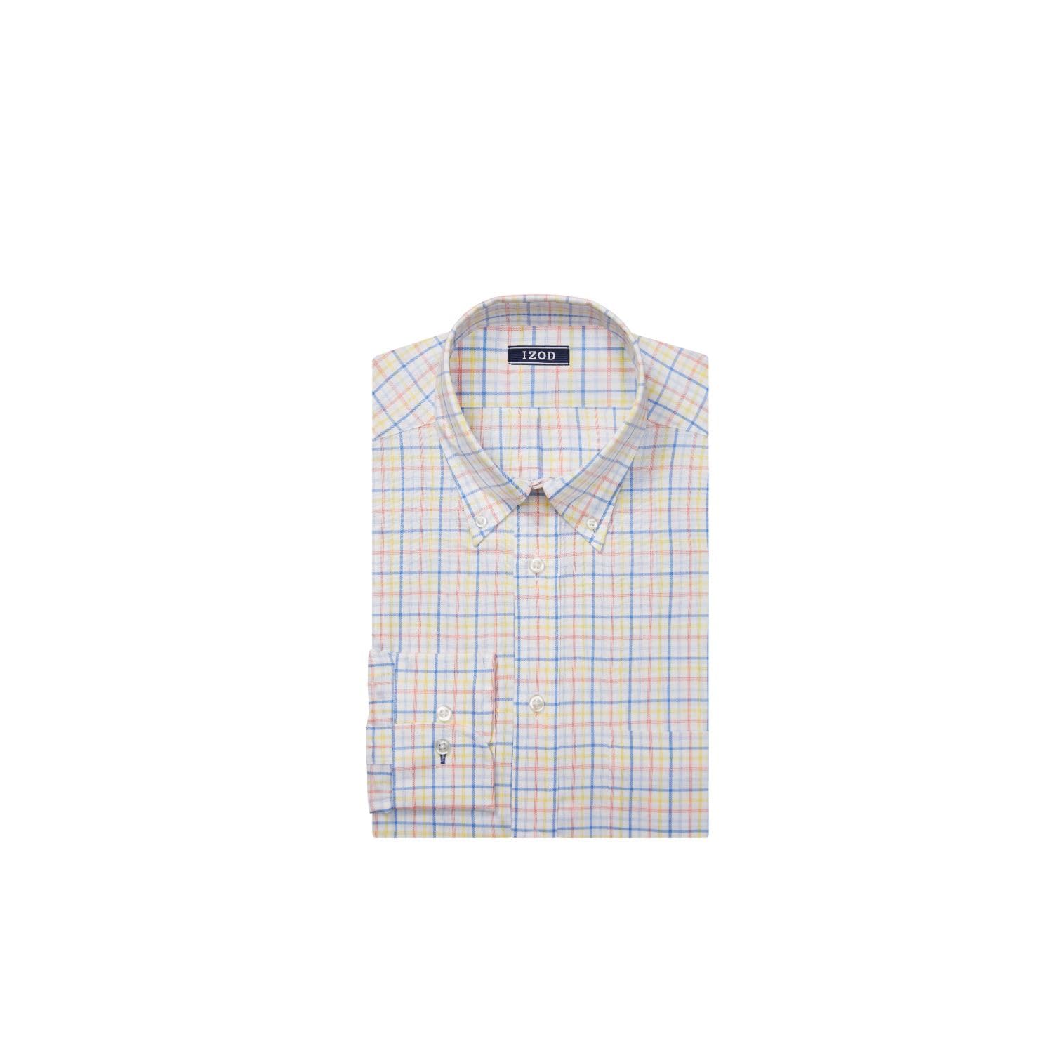 IZOD Mens Dress Shirt Regular Fit Stretch Check Blue Multi 16-16 5 Neck 32-33 Sleeve