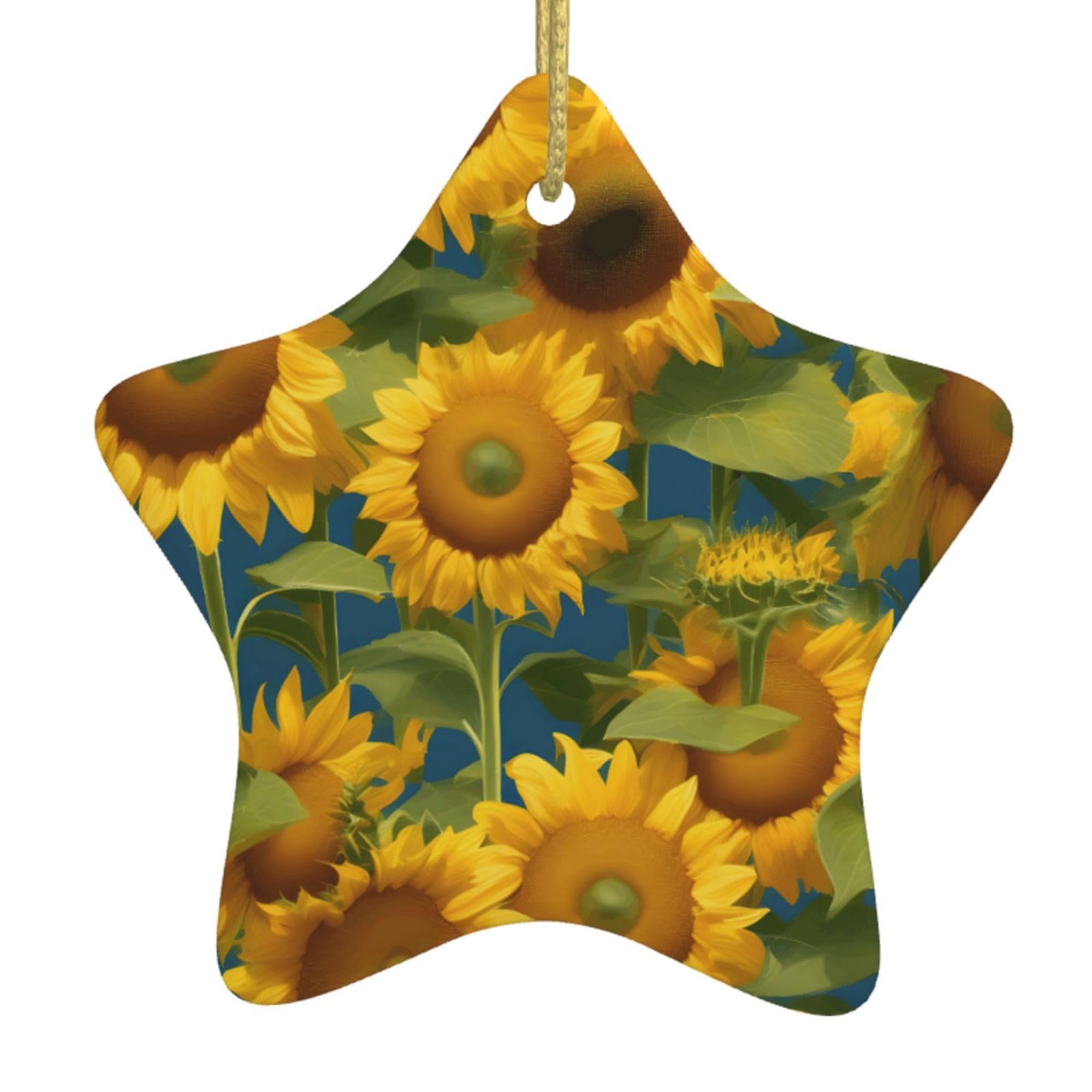 Nbtghga White Summer Sunflower Print Christmas Ornaments, Ceramic Hanging Ornament, Round Shape Decorations