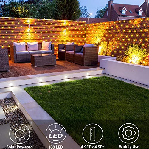 echosari Solar Garden Net Lights String Outdoor Warm White, Auto On/Off