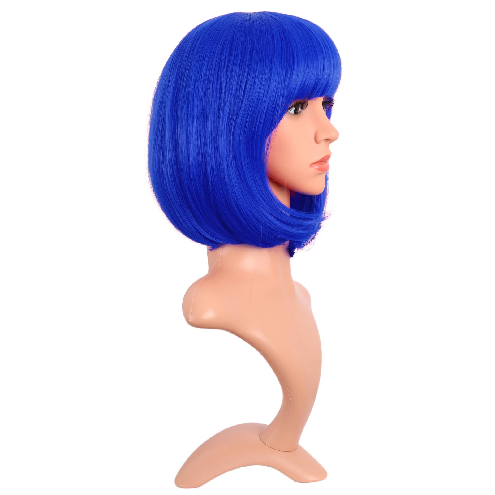 MapofBeauty 12 Inch /30 cm Fashion Lady Short Straight Synthetic Flat Bangs Bob Wig (Navy Blue) - Image 3