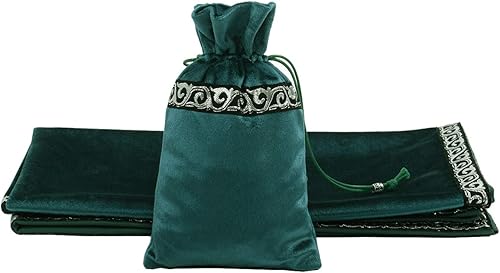 Miniatura 3 de BLESSUME Mantel de tarot de altar adivinación Wicca terciopelo cuadrado con bolsa de tarot (verde)