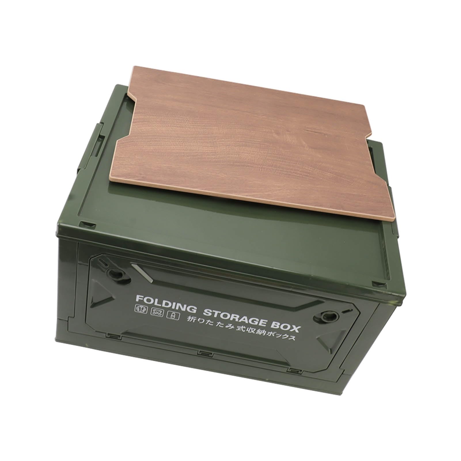 Fabater Scatola Portaoggetti da Campeggio Pieghevole con Coperchio in Legno, Contenitore Pieghevole con Ruote per Campeggio in Auto, Picnic, Grande capacità 50 Litri, Carico 100 Kg, Multifunzionale