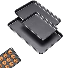 Jogo de Assadeiras de Aço Carbono Reforçado com 3 Peças, Revestimento Antiaderente Alimentar, Superfície Lisa e Fácil de Limpar | Uniforme no Aquecimento