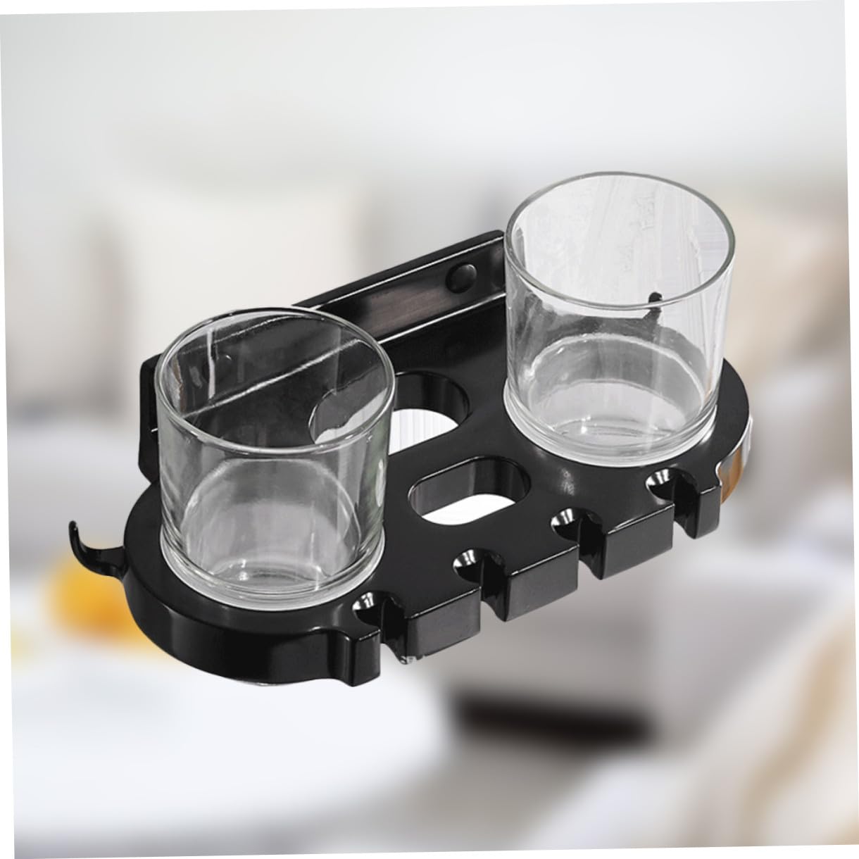 Levemolo Bohren Space Aluminium Zahnbürstenhalter Doppelbecher Halter mit Haken Schwarz Rostfrei Platzsparend Multifunktional für Bad Zahnbürste Glas Zahnpasta Handtuch