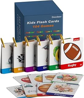 104 Kids & Toddler Flash Cards - 208 Sides - Learn Objects & Play Games Flashcards - Food Animal Toddler Learning Educational Toys Flash Cards 2 3 4 5 6 7 8