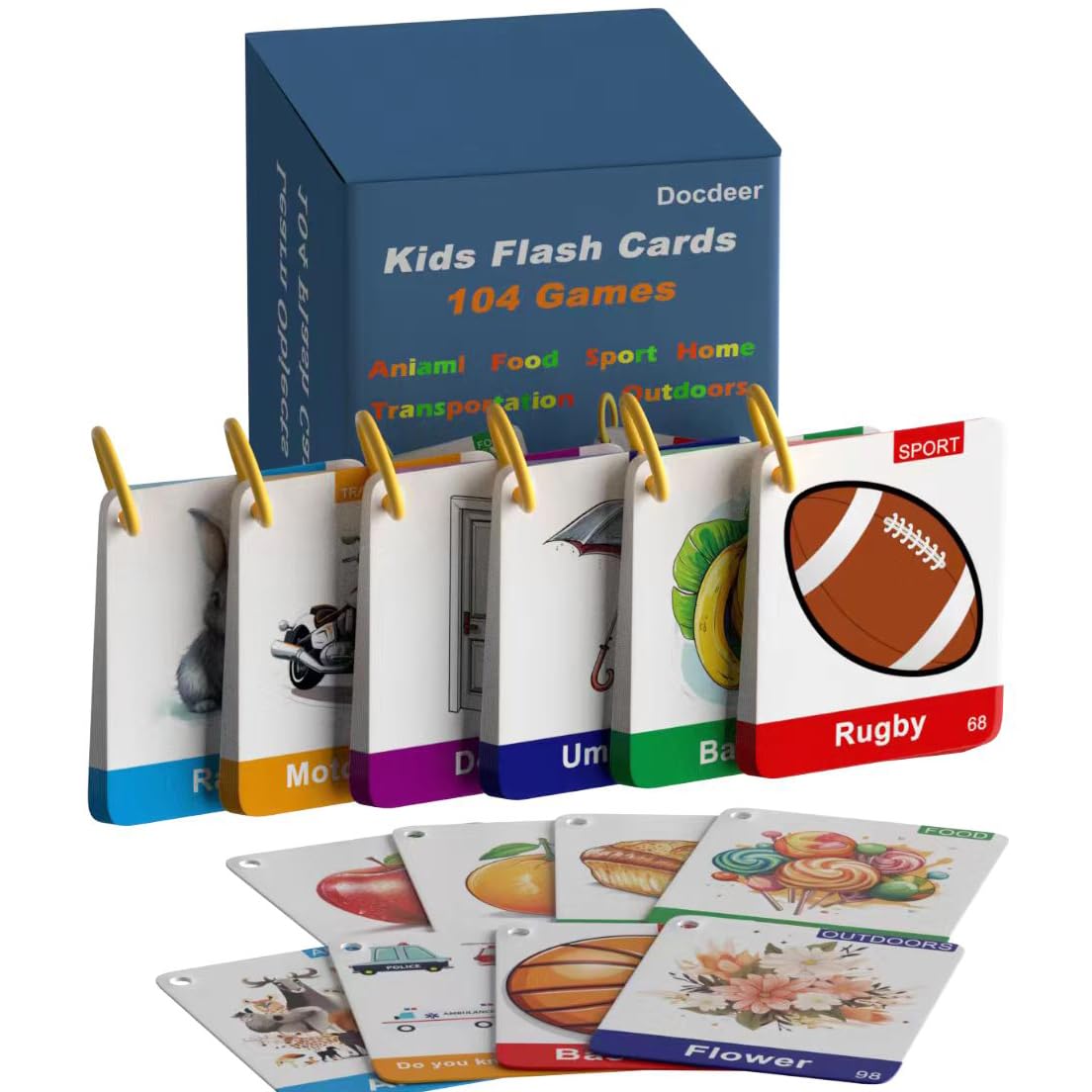 104 Kids & Toddler Flash Cards - 208 Sides - Learn Objects & Play Games Flashcards - Food Animal Toddler Learning Educational Toys Flash Cards 2 3 4 5 6 7 8