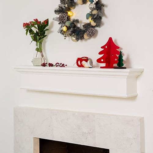 Miniatura 1 de Barton Mantel flotante rectangular de 48 pulgadas, mantel de madera, estante de montaje en pared, chimenea, color blanco