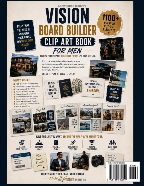Vision Board Builder Clip Art Book For Men: 1100+ Pictures, Quotes & Affirmations to Create a Life of Purpose, Wealth, Success & Freedom image 3