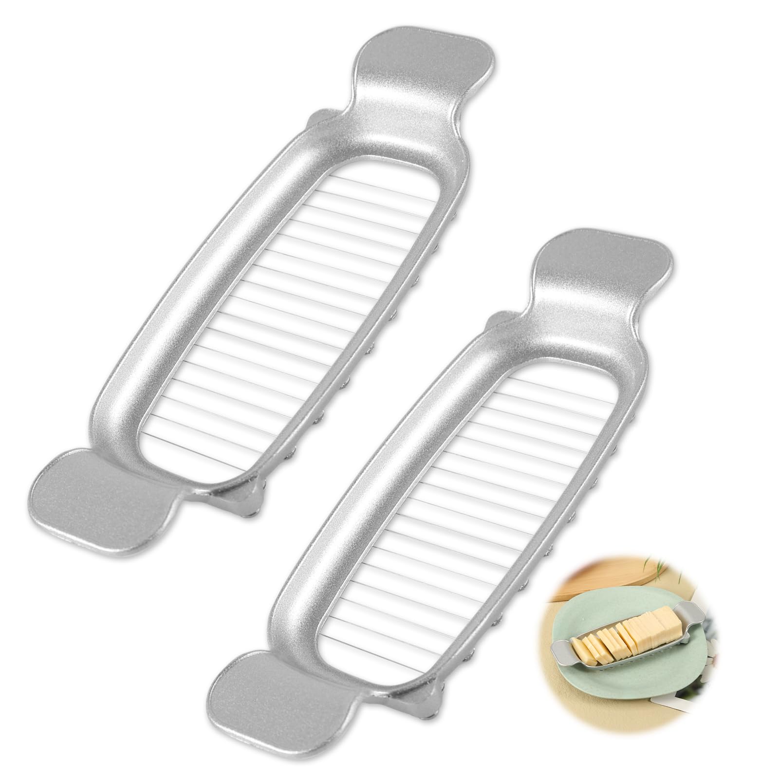 2pcs Cheese Slicer, Stainless Steel Butter Slicer Tool Handheld Cheese Cutter Wire Butter Cutter Single Stick Kitchen Slicing Tool for Fruit Eggs