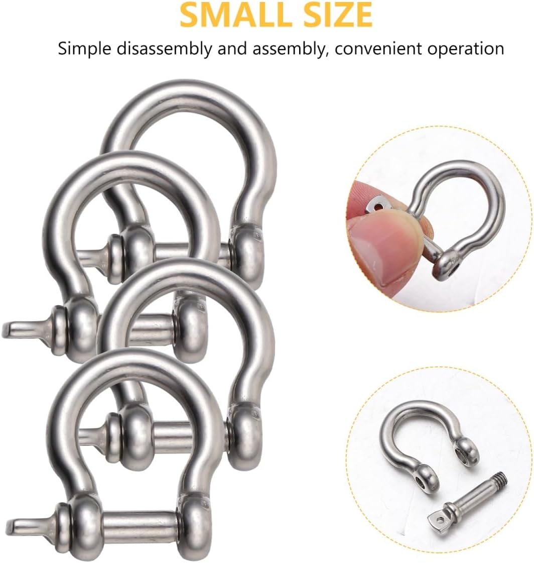Kichvoe 4 pcs D Shaped Shackle 1.18 X 1.18 X 0.35 in Stainless Steel Lifting Shackle for Towing Hauling Winching Rigging Vehicle Recovery
