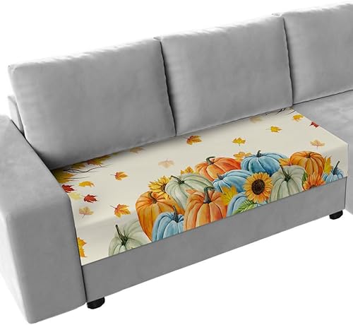 Fundas de cojín elásticas para sofá de otoño, con diseño de calabazas azules y naranjas, con parte inferior elástica, diseño de hojas de arce y