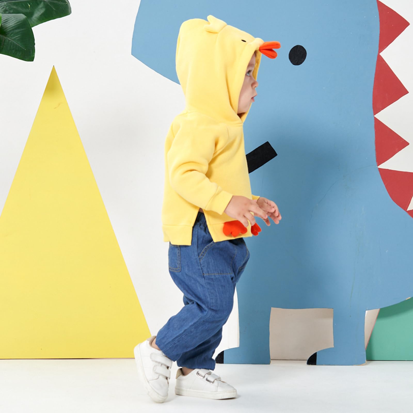 famuka Sudaderas con Capucha Bebé Niña Niño Color Liso Forro Polar Rana Conejo Pato (Amarillo, 12M)