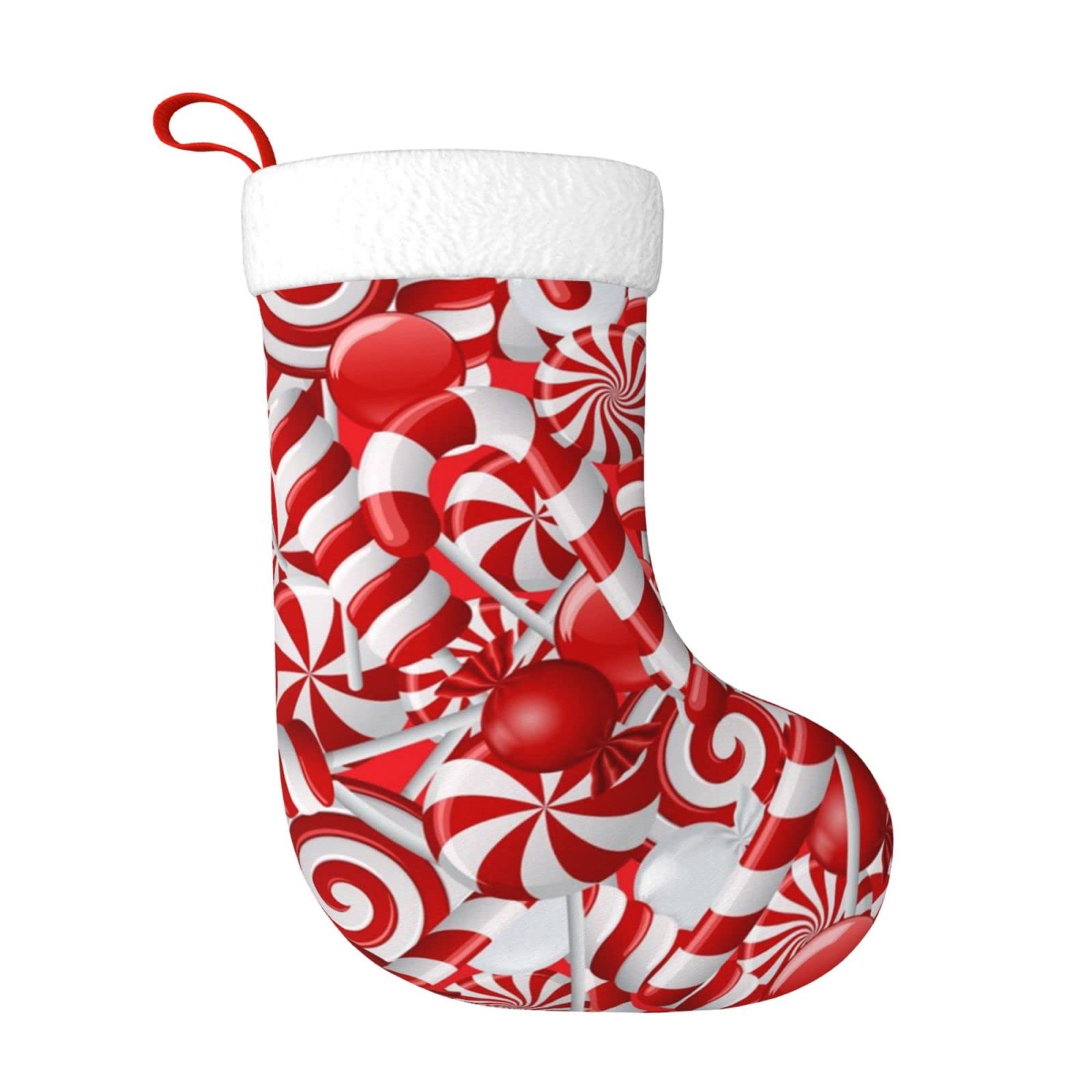 Hazure Black Candy Canes Christmas Stocking Large 18" Personalised Print Fluffy Hanging Christmas Decorations Stocking