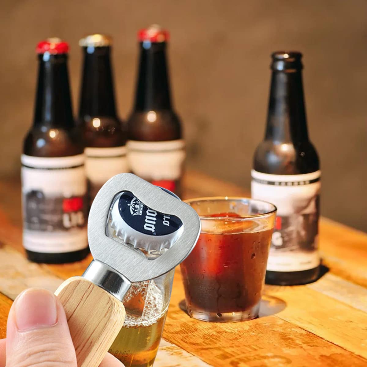 3 stuks flessenopener hout, roestvrij stalen bieropener, houten handvat design voor thuis, keuken, bar, geschenkflesopene 3 stuks flessenopener hout, roestvrij stalen bieropener, houten handvat design voor thuis, keuken, bar, geschenkflesopene
