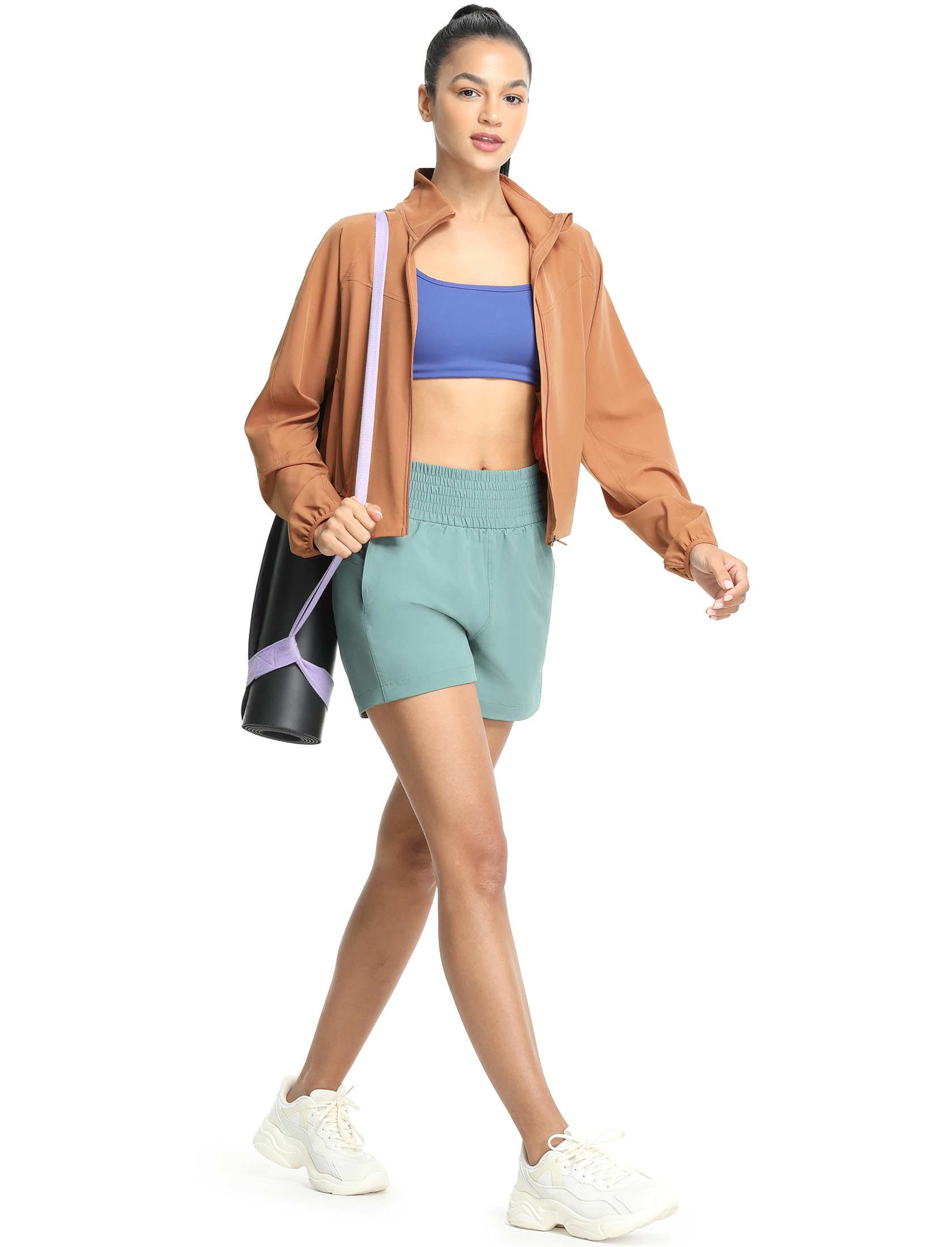 icyzone Veste de course pour femme, protection solaire UPF 50+, fermeture éclair, veste de sport, de course, de randonnée, d'extérieur avec poches