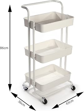 3 Tier Storage Trolley | Bathroom, Kitchen & Utility Unit | Book Cart | Make Up Rack | Mobile Organiser | Fruit & Vegetable Storage | M&W (White)