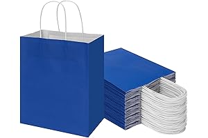 50 Pack 8x4.75x10 Inch Medium Blue Paper Bags with Reliable Bag Handles for All Occasions