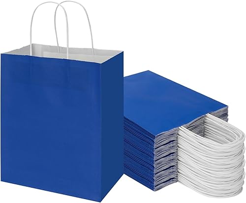Miniatura 8 de Toovip Paquete de 50 bolsas de papel kraft medianas de 8 x 4.75 x 10 pulgadas con asas a granel, bolsas de regalo para fiestas de cumpleaños, venta