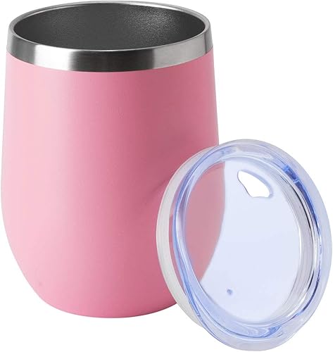 HASLE OUTFITTERS - Vaso de vino con tapa sin tallo, de 12 onzas, doble pared, de acero inoxidable, para bebidas frías y calientes, vino, café,