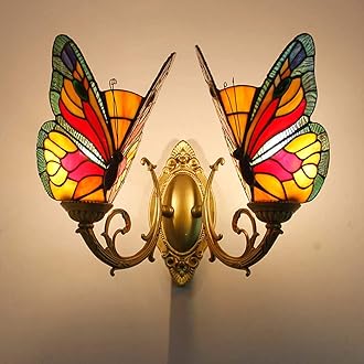 Tiffany Style Wall Light, Butterfly Wall Sconce, Vintage Antique Stained Glass Decorative Wall Lighting Fixture for Living Room Bedroom Hallway Beside Lamp,12