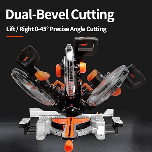 Miniatura 5 de Sierra ingletadora de doble bisel compuesto deslizante de 12 pulgadas con guía láser, luz LED, mesa de extensión, 15 amperios, capacidad de corte de