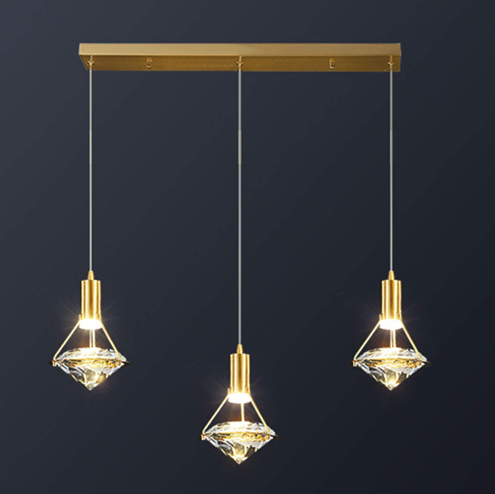 Mid Century Diamond Crystal Pendant Light Vintage Brushed Brass Chandelier Modern Industrial LED Ceiling Light Fixture for Living Room Kitchen Bedroom-Copper a 3 Light