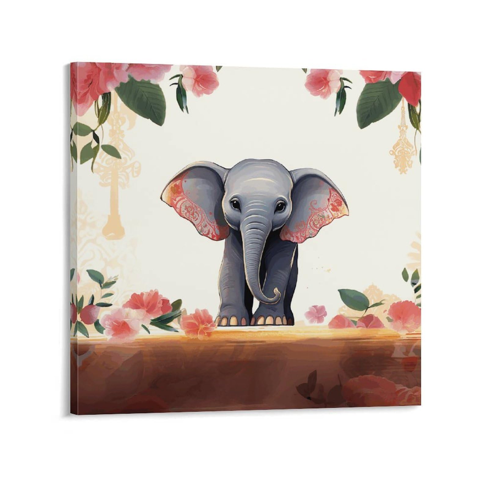 KLOPH Lucky Elephant Canvas Wall Art for Living Room 08x8inch Modern Artwork Painting for Bathroom Hanging Canvas Prints Aesthetic Wallart for Bedroom Kitchen Office Wall Decor